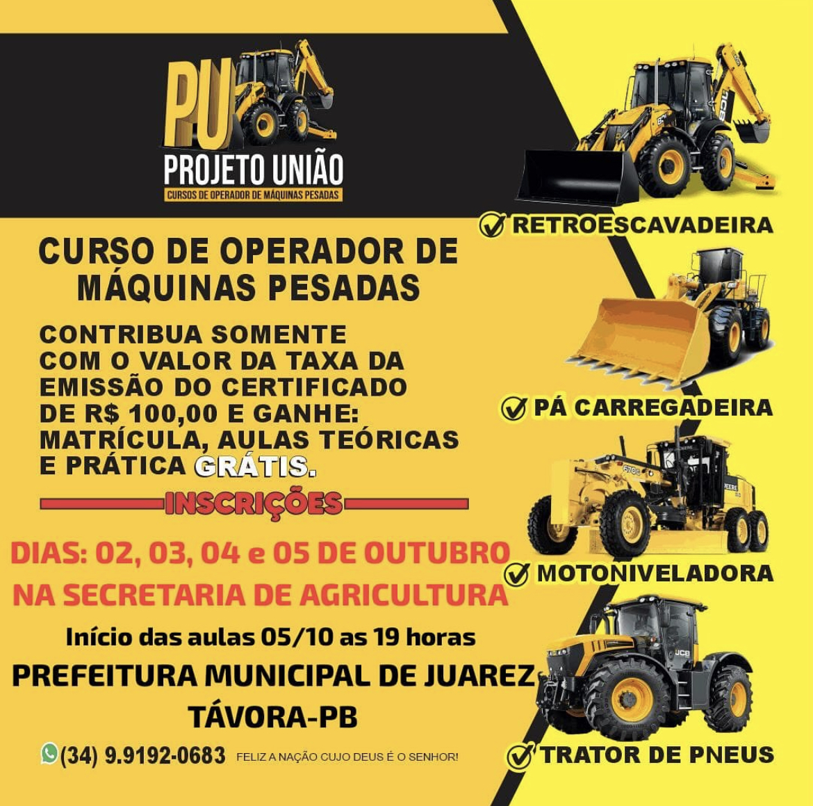 Curso de Operador de Máquinas Pesadas em Juarez Távora