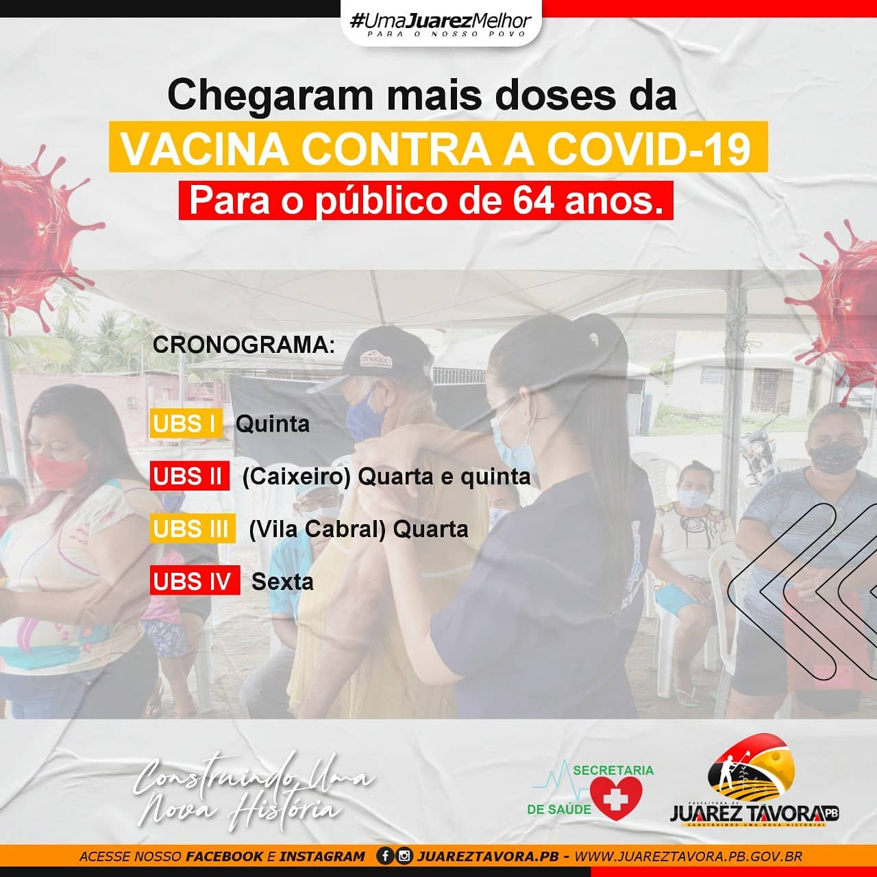 CHEGARAM MAIS VACINAS, DESSA VEZ PARA OS IDOSOS DE 64 ANOS! FIQUEM LIGADOS AO CRONOGRAMA.