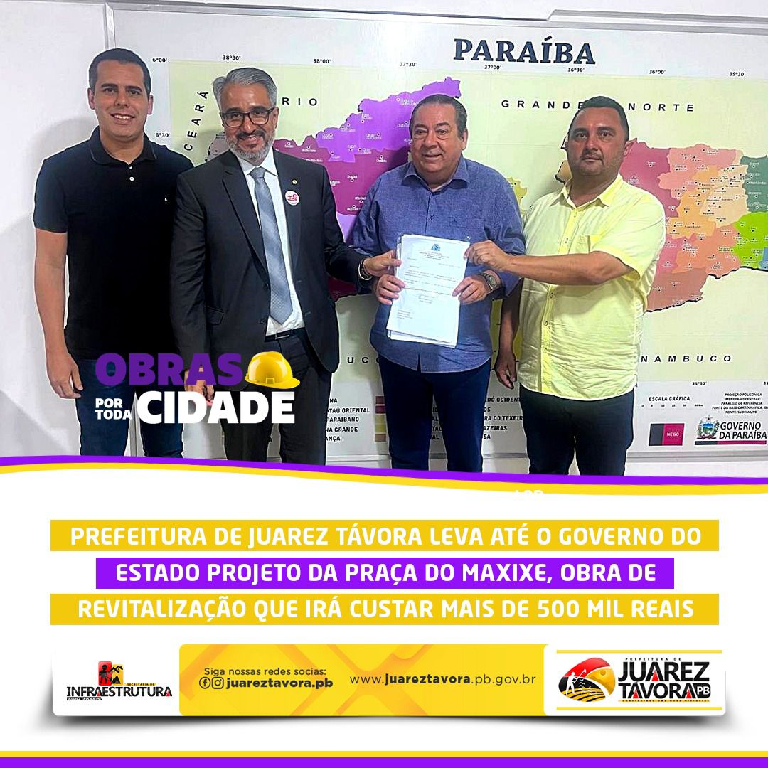Prefeitura de Juarez Távora apresenta projeto de revitalização da praça do Maxixe ao Governo do Estado da Paraíba